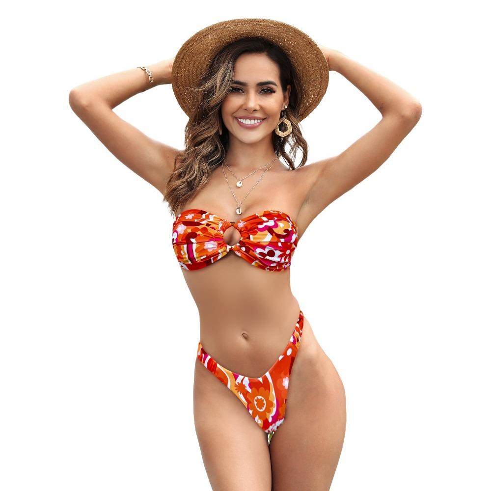 Europejskie i Amerykańskie Topy Tube Zbierane Bikini Seksowne Halter Wysoki Stan Pogrubiony Rozcięty Strój Kąpielowy