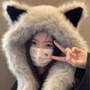 A Soft Polyester Faux Fur Cat Ear Hat with an Integrated Scarf, Suitable for Both Men And Women In Winter, Stylish And Unisex,