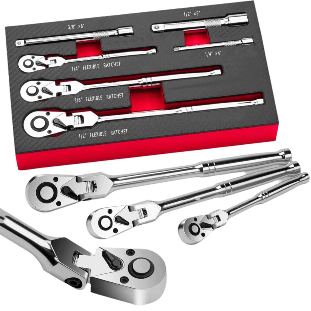 72 Tooth Flex Head Ratchet Set Rubber Grip Adjustable Ratchet Wrench Auto Repair