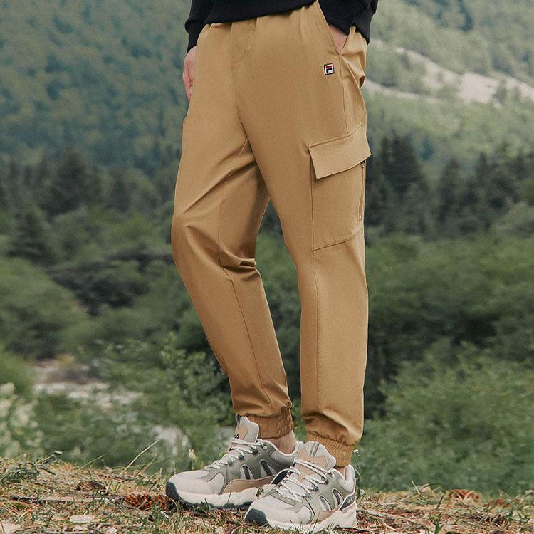 Fila Solid Color Basic Simple Cuffed Woven Casual Long Pants Men Bottoms Khaki F11M248802F-DK