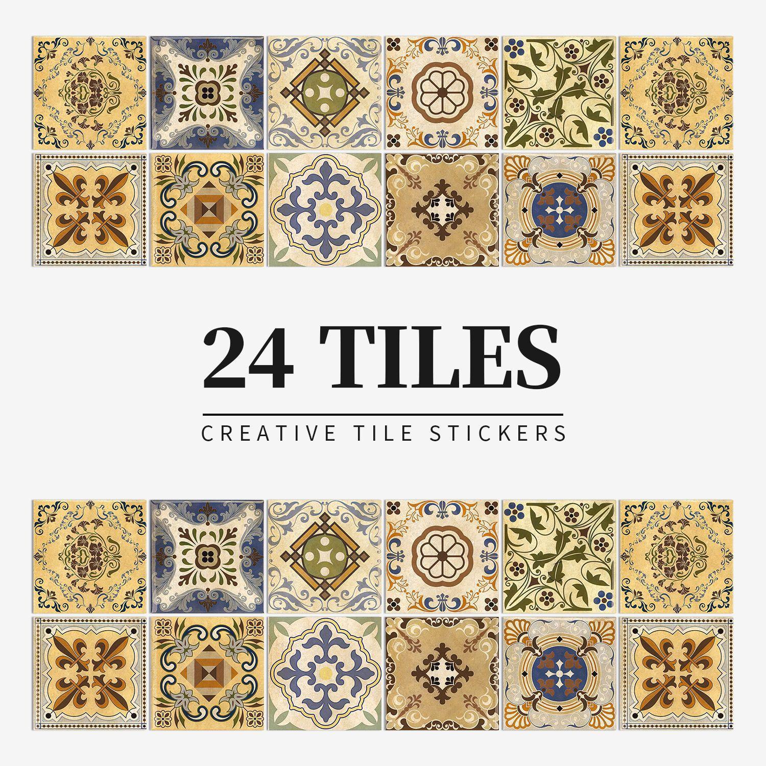 

24 штуки наклейки на плитку с европейским узором, самоклеящиеся, водонепроницаемые и маслостойкие, для украшения стен кухни и ванной комнаты, матовая пленка, ПВХ наклейка на стену 15*15*24PCS