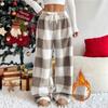 New Style Women's Pants - Winter Edition - Retro Elastic Checkered Straight-leg Loose-fitting Thick and Warm Casual Pants