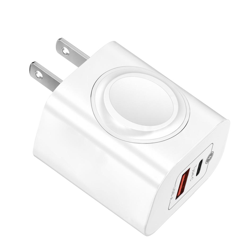 1-in-1 Wireless Charger PD11W Dual Port USB-C USB-A Fast Charging Wall Adapter Portable Charger for iPhone Apple Watch EU/US Plu
