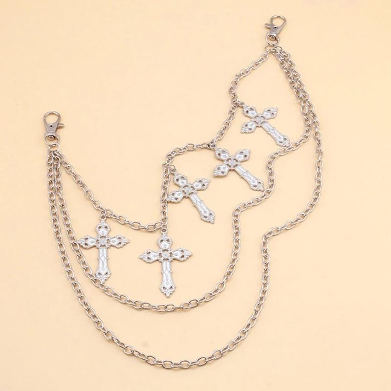 Punk Jeans Pants Chain Multi Layer Chain Punk Cross Charm Waist Wallet Chain Harajuku Belt For Hip Hop Dancers