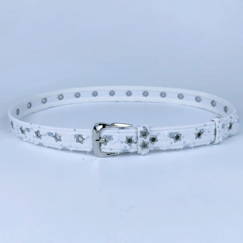 Adjustable Canvas Jeans Belt Pin Buckle Star Cutout Belt Vintage Hollow Eyelet Belt  Daily Outfit