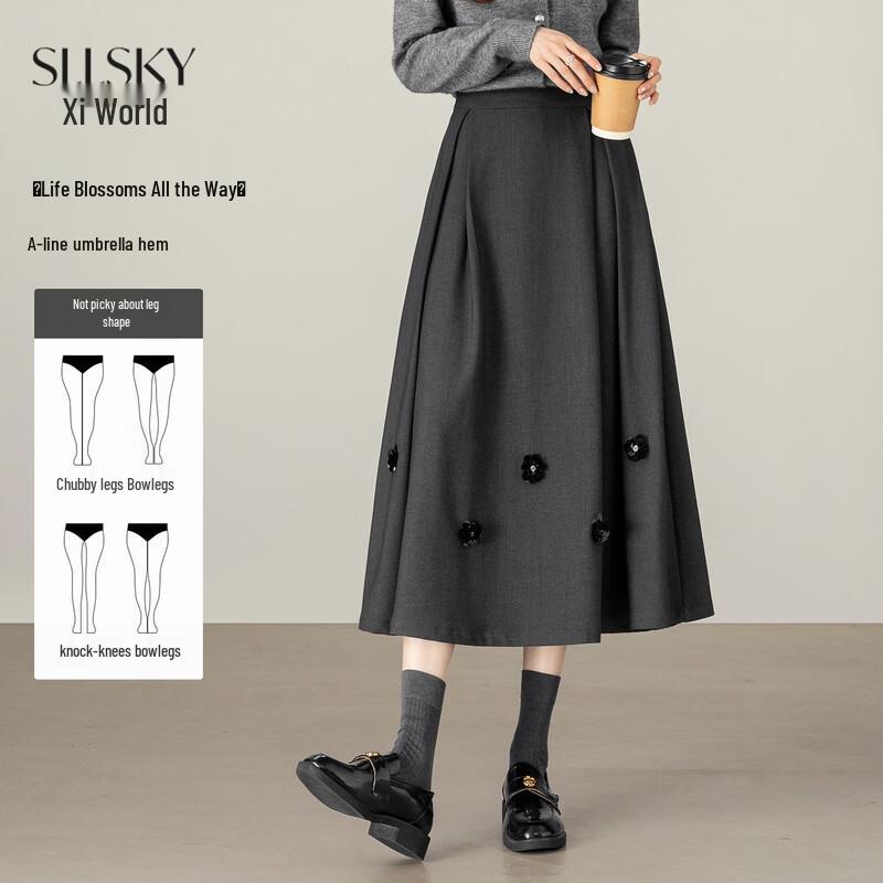 Sllsky Women s 3D Floral A-Line Midi Skirt M