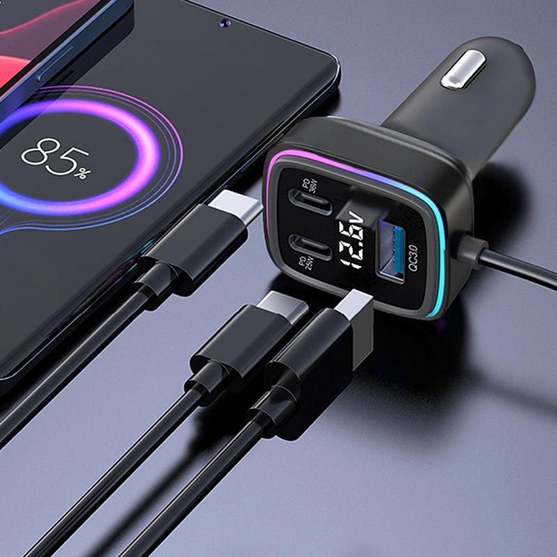 Car Outlet Adapter Automobile Charger Multiport 115W 6-Port Car Phone Adapter Voltage Display 1.5m Extention Pd&Qc 3.0 Type C