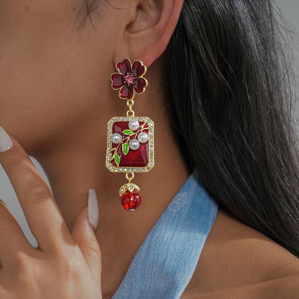 Alloy Flower Square Geometric Dangle Earrings New Simple Luxury Earrings Women Party Jewelry Accessories