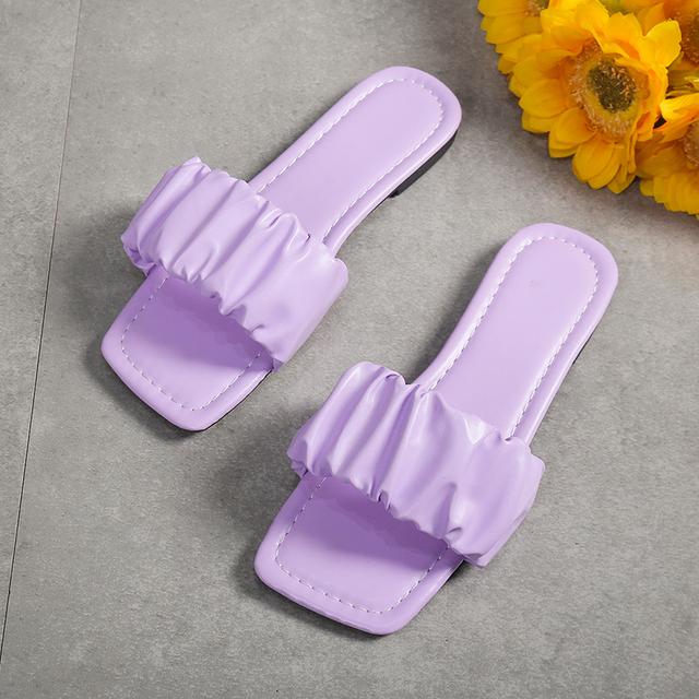 

Женские тапочки на плоской подошве, летние модные женские сандалии, новые трендовые повседневные пляжные шлепанцы с открытой пяткой, туфли с квадратным носком, женские шлепанцы 37 фиолетовый