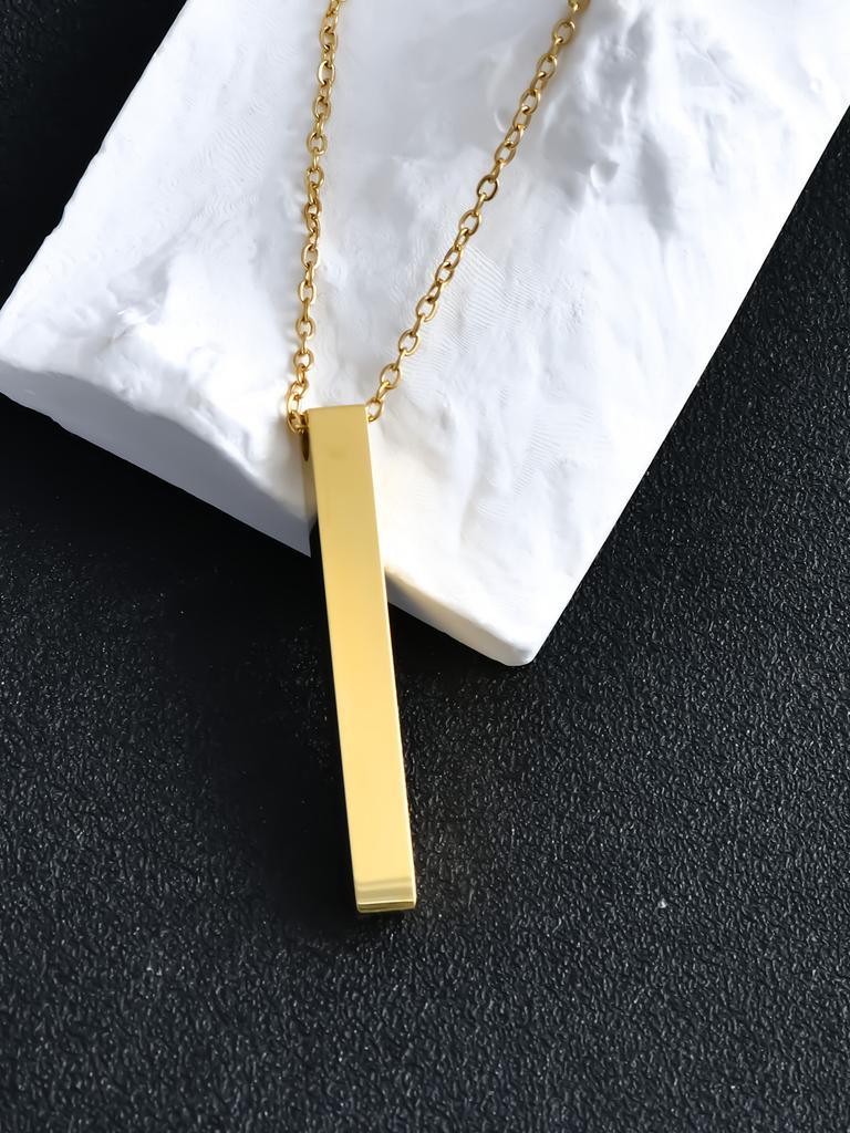 Europe and the United States supply lettering long titanium steel necklace trend rectangular geometric stainless steel pendant men