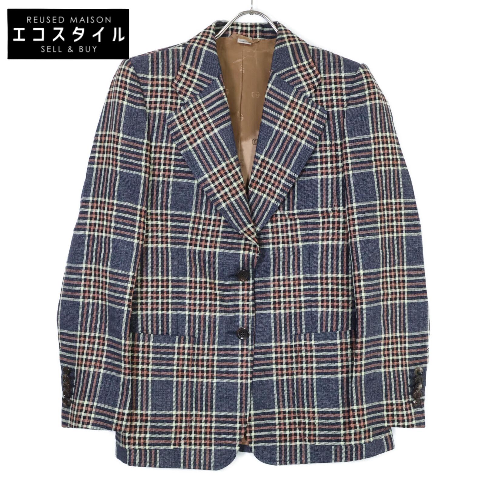 

GUCCI [Good condition/Domestic regular] 696818 Tartan check linen/silk blend tailored jacket Jacket 38 grayUsed