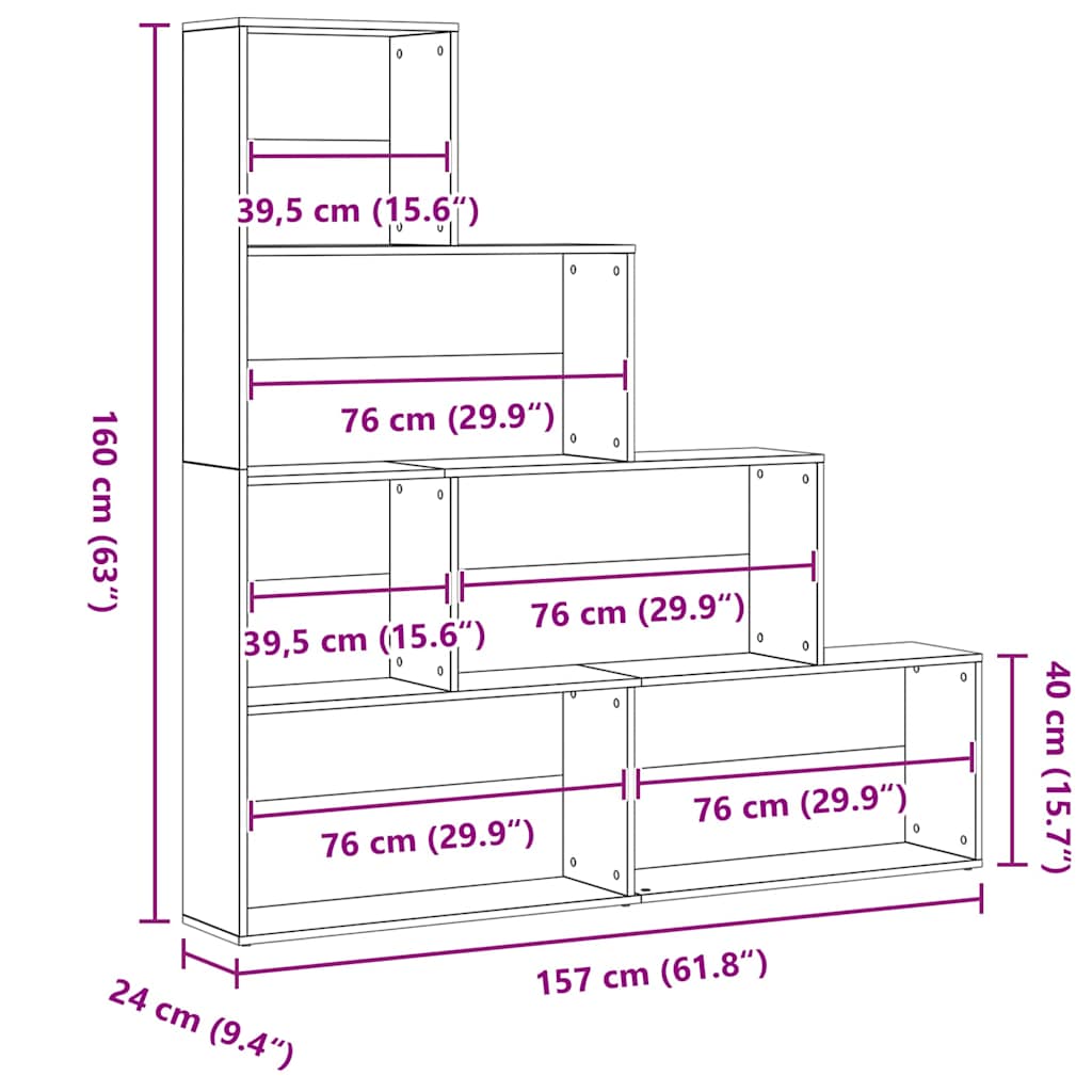 Bookshelf Black Oak Effect 155 x 24 x 160 cm