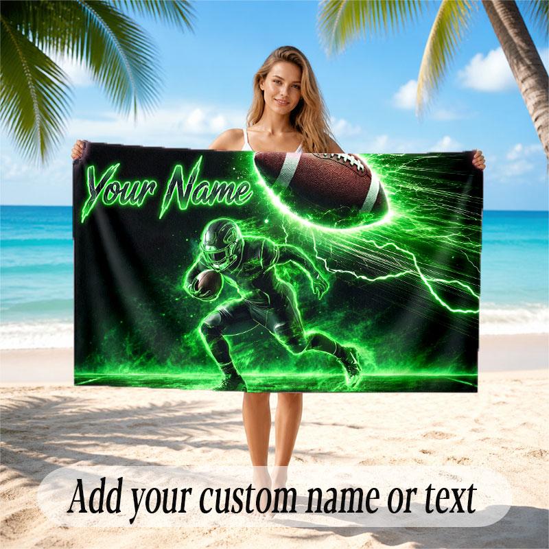 American Football Theme Beach Towel Personalized Custom Name & Text Soft Quick Dry Beach Towel for Swimming Travel
