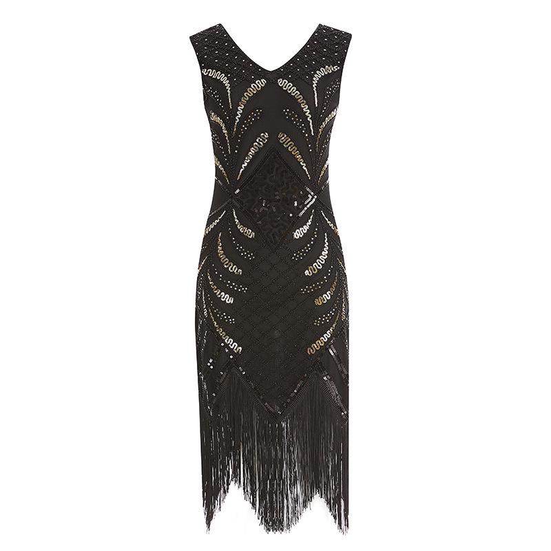 1920s Vintage Plus Size Tassel Evening Dress with Handmade Beading and Sequins