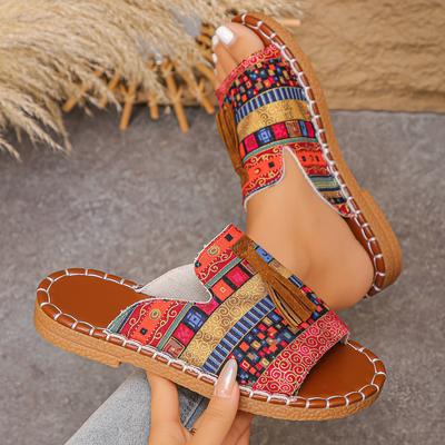 Women Slippers Fashion Fringe Outdoor Flat Shoes Women 2025 New Casual Beach Holiday Slippers Open Toe Sandals Slides Women