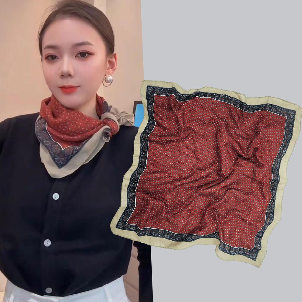 Korean version of solid color big red small square scarf women's plain color spring and autumn warm silk scarf versatile professional scarf decorative