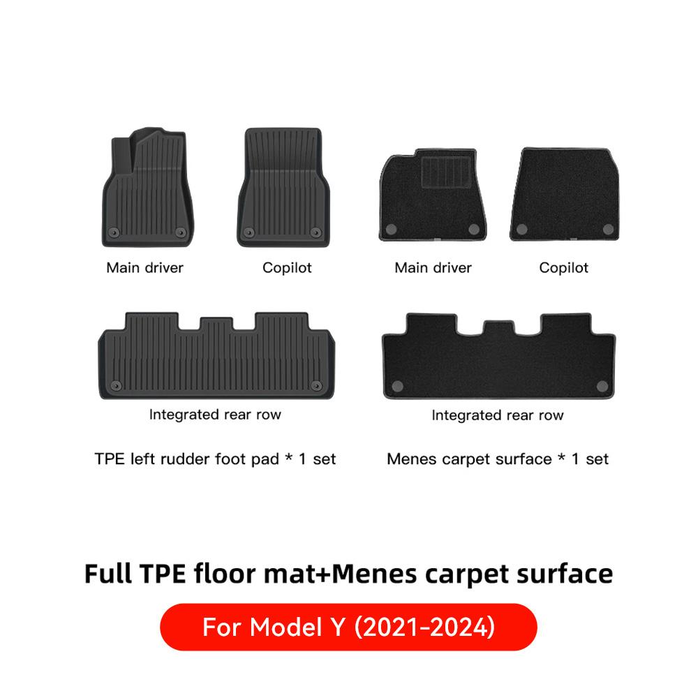 YZ For Tesla Floor Mat Model Y 2025-2025 Model 3 Highland Car Trunk Mat Luggage Mat TPE Waterproof Anti-Slip Set Floor Liner Mat