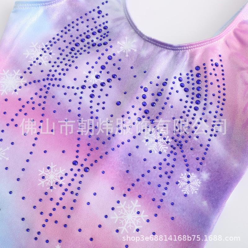 Girls Kids Gymnastics Leotard Dance Outfit Rhinestone Snowflake Training Costume 3pcs Set