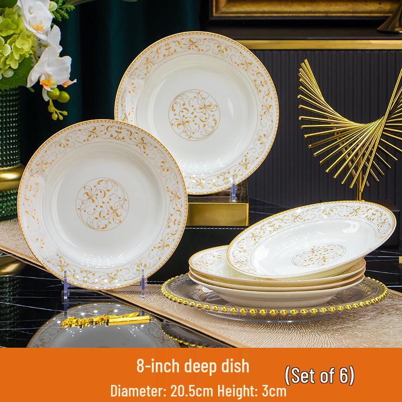 Sun Island Goldrand Bone China Tiefer Teller: Suppen-, Abendessen-, Reis- und Dessertteller - Elegantes Keramikgeschirr.