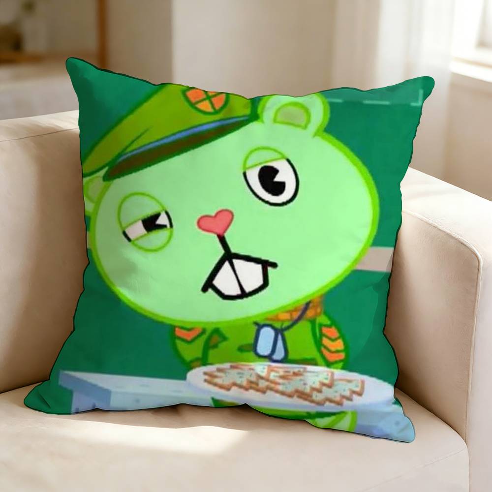 HHappy Tree Friends Cartoon FFlippy  Square DoubleSided printed Pillow Case Bedroom Bedside Pillow Sofa Cushion Cover