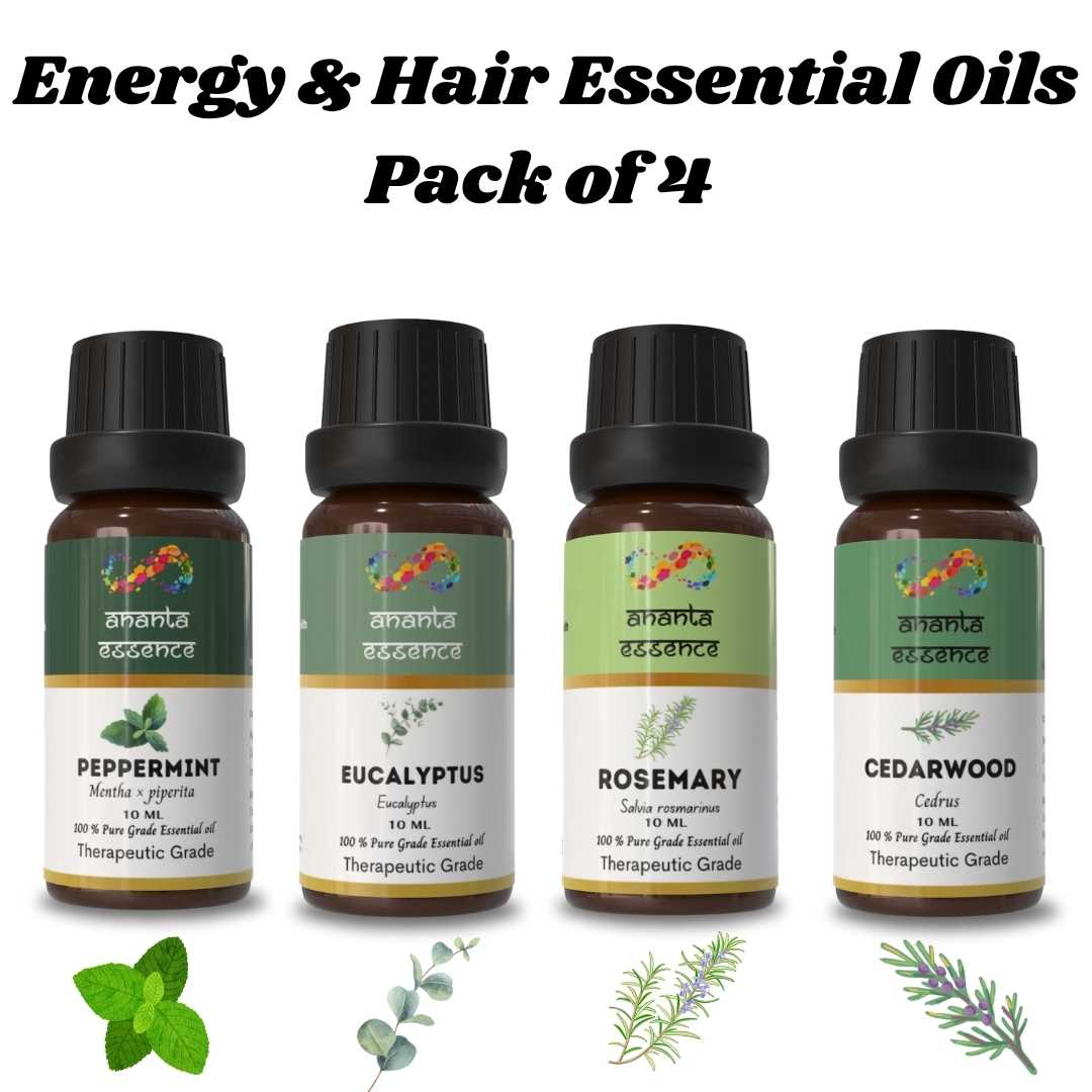 

Ananta Energy & Hair Essential Oil Combo – Peppermint, Eucalyptus, Rosemary & Cedarwood Aroma Oils (10 ml × 4) Volume=10ml