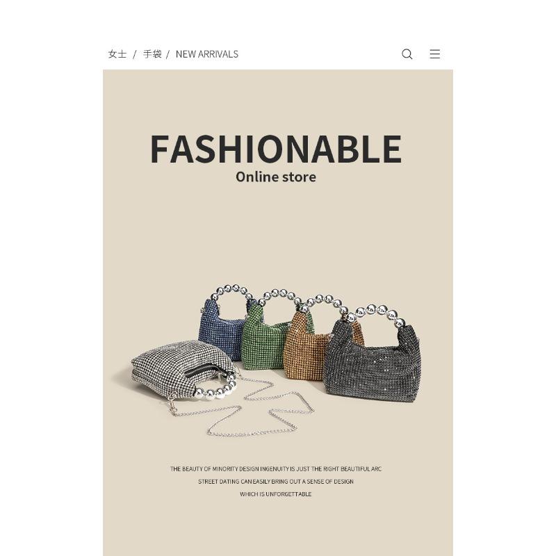 New round bead handbag inlaid brick women's fashion versatile diamond chain rhinestone shoulder bag messenger dinner bag