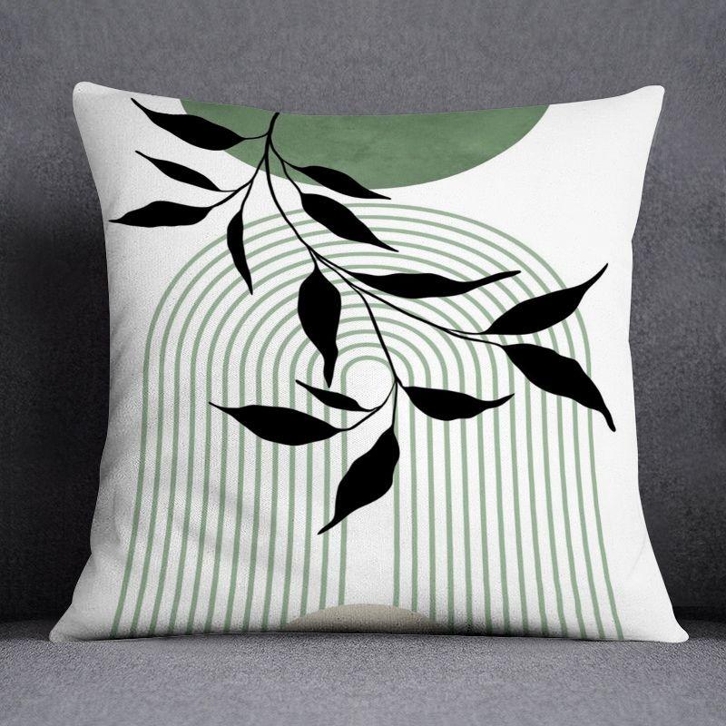 Boho Botanical Geometric Throw Pillow Cover - Green Leaf Abstract Home Decor