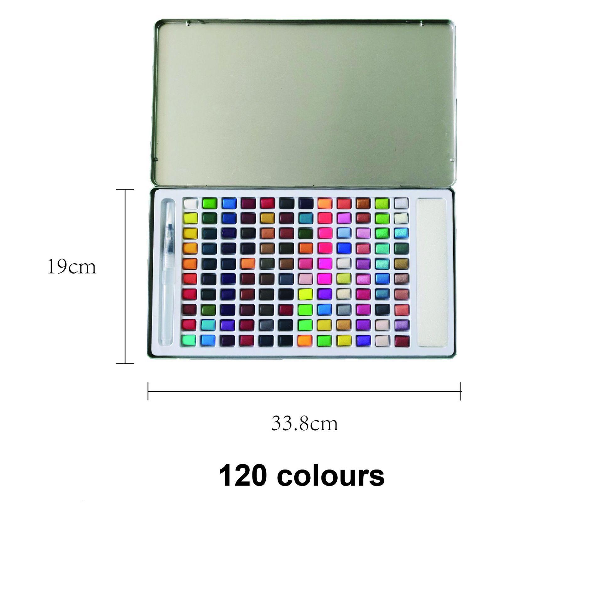 

12/24/36/72/90/120 цветов, портативный перламутровый цвет, флуоресцентный цвет, набор концентрированных однотонных акварельных красок 120 colors