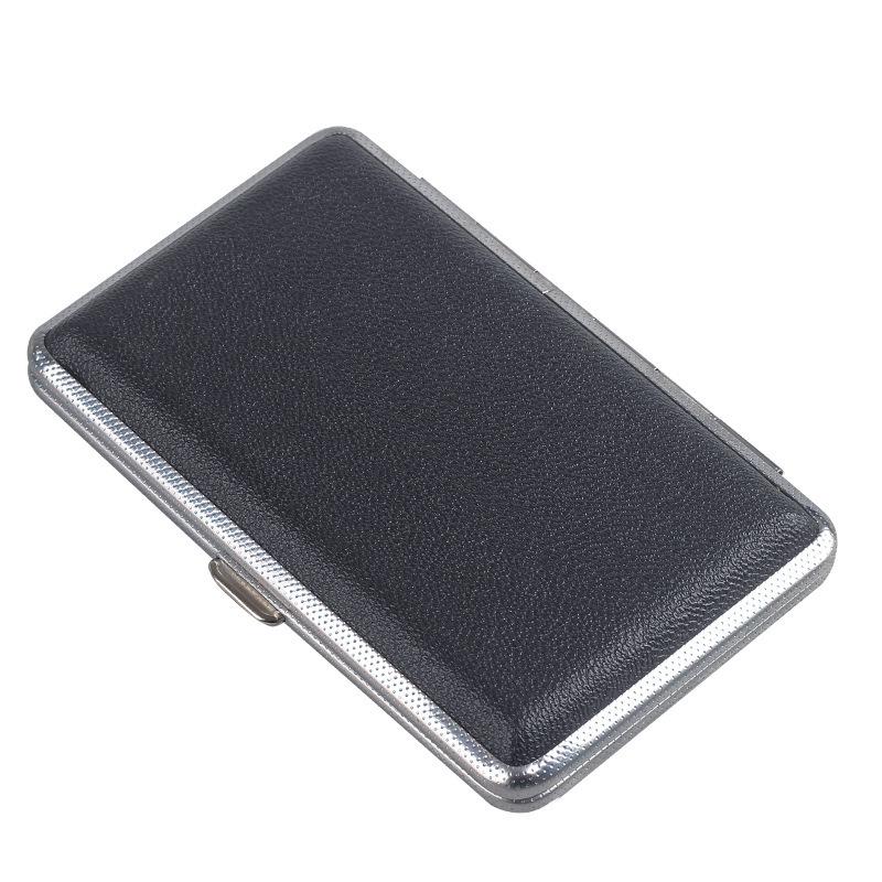 Black Leather Slim Cigarette Case with Rubber Band - Holds 20, Men's Portable and Stylish Smoking Accessory
