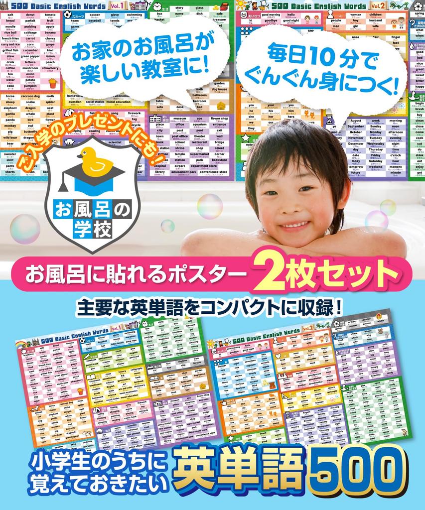 Bath Time School: 500 English Vocabulary Words for Elementary School Students - Bath Poster with Game-Style Pixel Art - English Learning, Educational