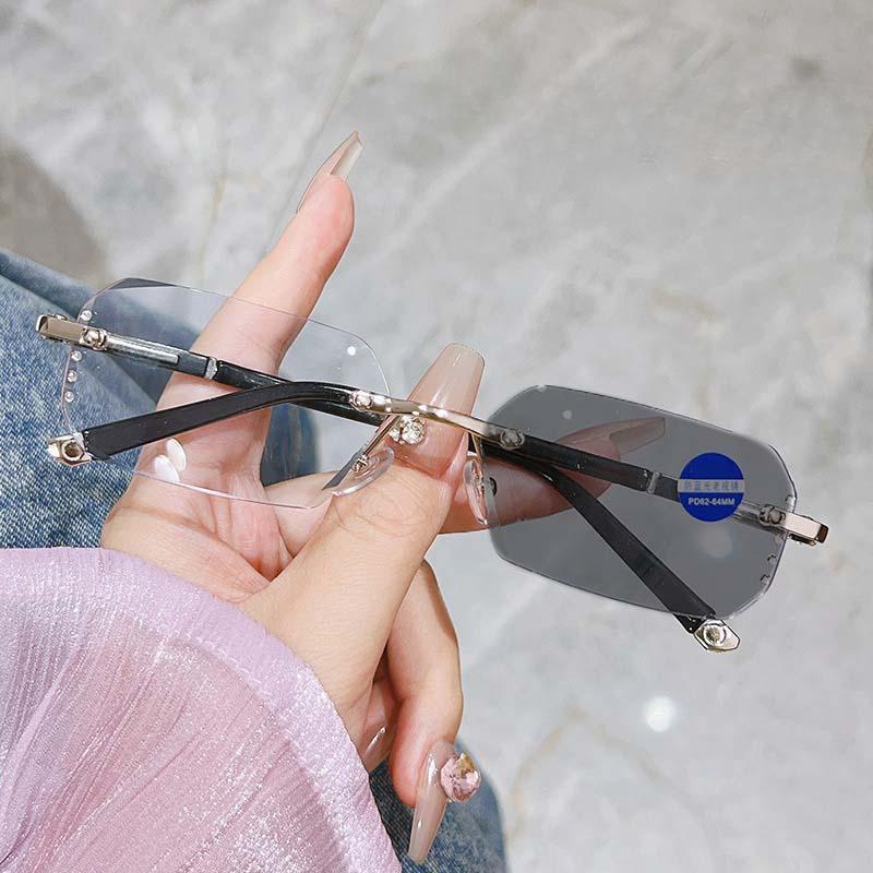 

Finished Frameless Myopia Glasses Men Women Ultra Light Cut Edge Glasses Frame Anti Radiation Photochromic Near Sight Goggle -4.0