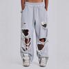 JADE trendy ležérní kalhoty street hip hop roztrhaný design široké tepláky kalhoty