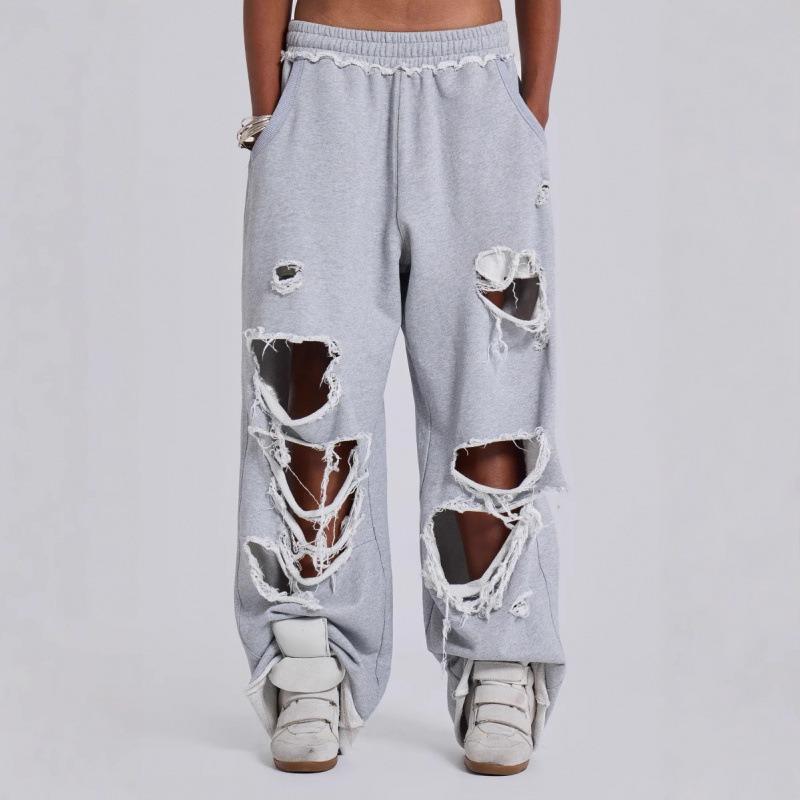 JADE Trendy Casual Pants Street Hip Hop Ripped Design Wide-leg Sweatpants Trousers