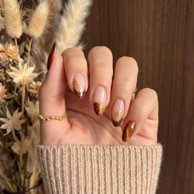 High-end Wearable Nails With White, Red, Brown And Spider Web Gilt French Style Sweet And Cool Hottie Style Nails