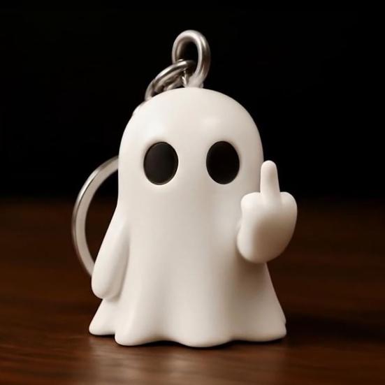 Halloween Keychain Ghost Middle Finger Styling Resin Figurine Key Chain Home Office Desk Festive Decoration
