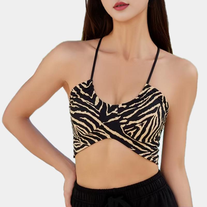 New DK Strap Fixed Cup Sports Underwear Fashion Print Beauty Back Leopard Print Internet Celebrity Bra Yoga Vest