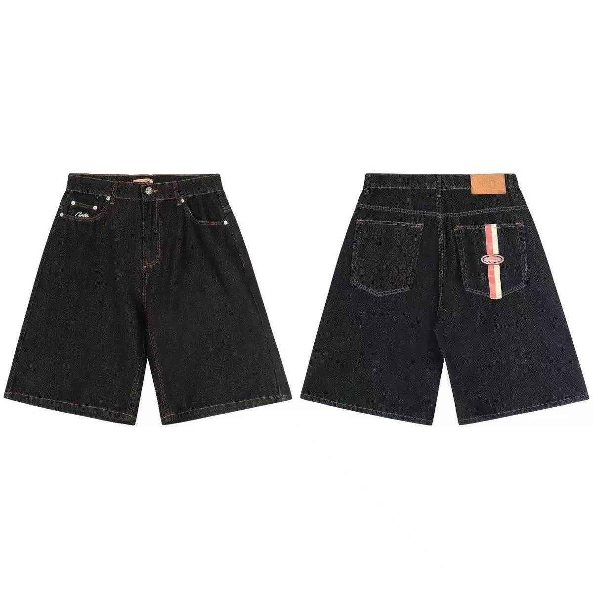 

FlowStreet Summer Skateboard Denim Shorts Loose Jeans Wide Leg Pants Hip-Hop Rock Street New Pants XL чорний