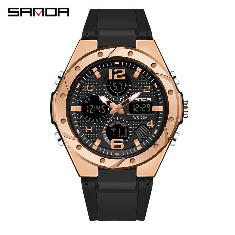 Sanda Skull Design Dual Display Waterproof Luminous Men's Student Multifunctional Watch