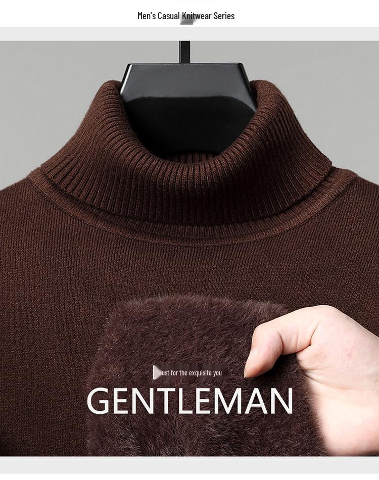 Men's Casual High Neck Knitted Sweater - Velvet Mink, Thickened, Plus Velvet, Basic Style