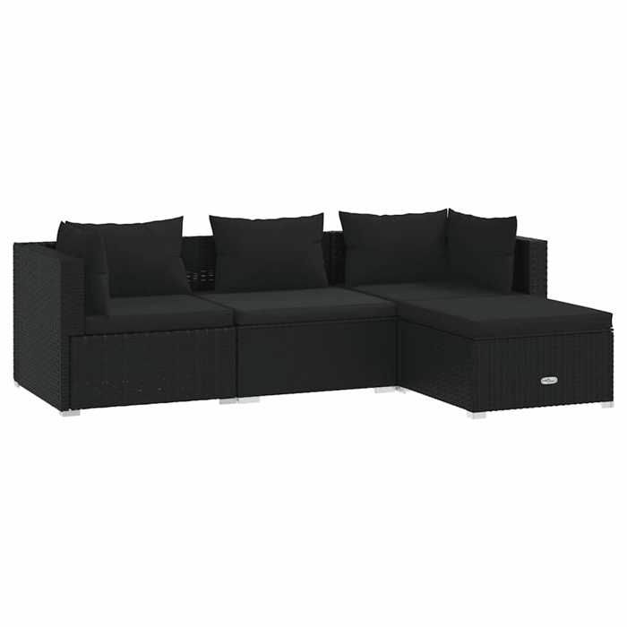 VidaXL Garden Lounge Set 4 Pcs with Cushions Wicker Resin Black 3101640