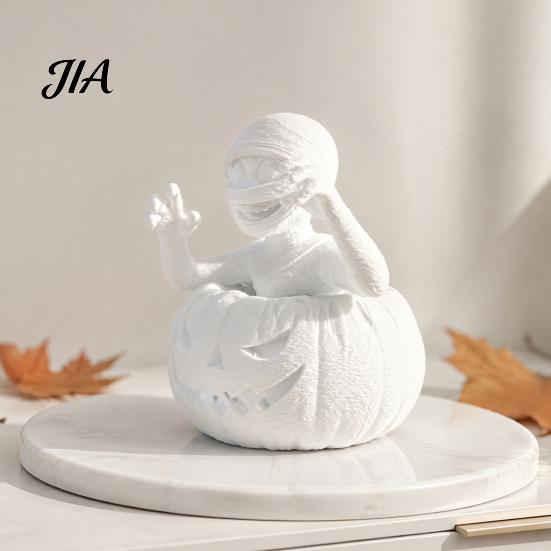 Handgefertigte Heimdeko-Figur 3D-gedruckte Kürbisjunge-Figur, Unbemalte weiße DIY-Statue, Moderne minimalistische Raum-Halloween-Mumien-Skulptur,