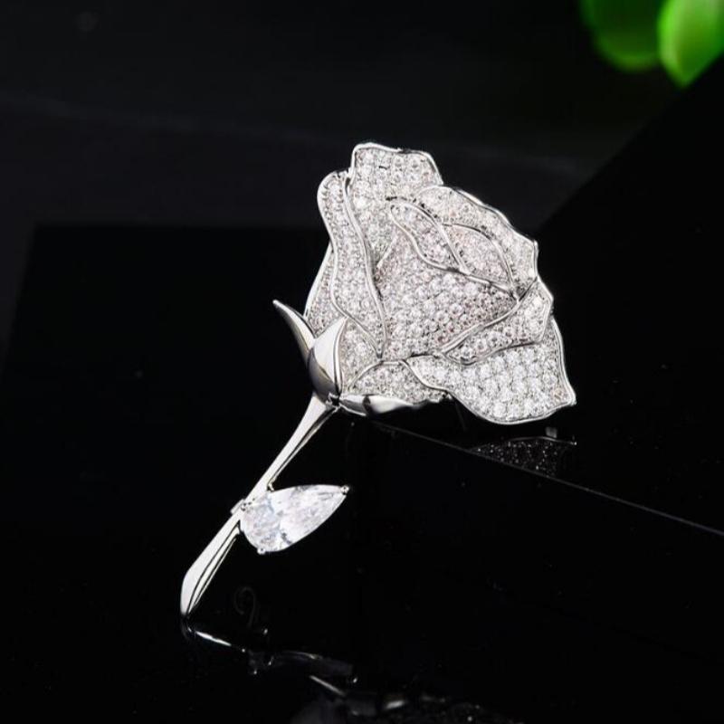 1 Broche Delicado de Rosa para Mulheres Homens Broches Fofos de Flor Planta Incrustados Zircônia Joias Acessórios da Moda Presentes de Festa