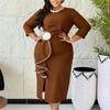Women's large-size elegant round neck three-dimensional flower fashion ruffle leaf hip-wrapped temperament dress