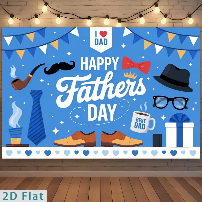 2D Blue Father's Day Backdrop, Gentleman Themed Photo Banner