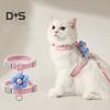 Set Ham Pisică Lesă Guler pentru Plimbat Reglabil Strat Dublu Ham Animal de Companie cu Decor Floral Guler Animal de Companie Anti-Evadare Lesă pentru Pisici Mici Medii