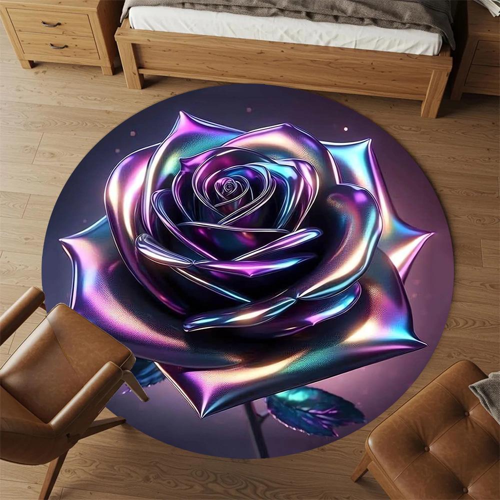 1pc Rose Flower Round Chair Mat Area Rug - Non-Slip, Floor Mat for Office, Bedroom, and Indoor Decor -1002168