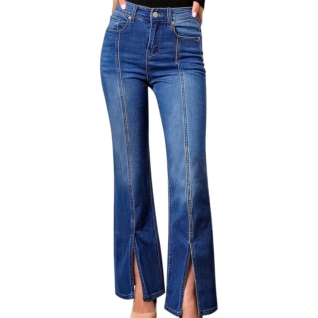 Women's Fashion Trend Slim Front Slit Wide Leg Stretch Jeans