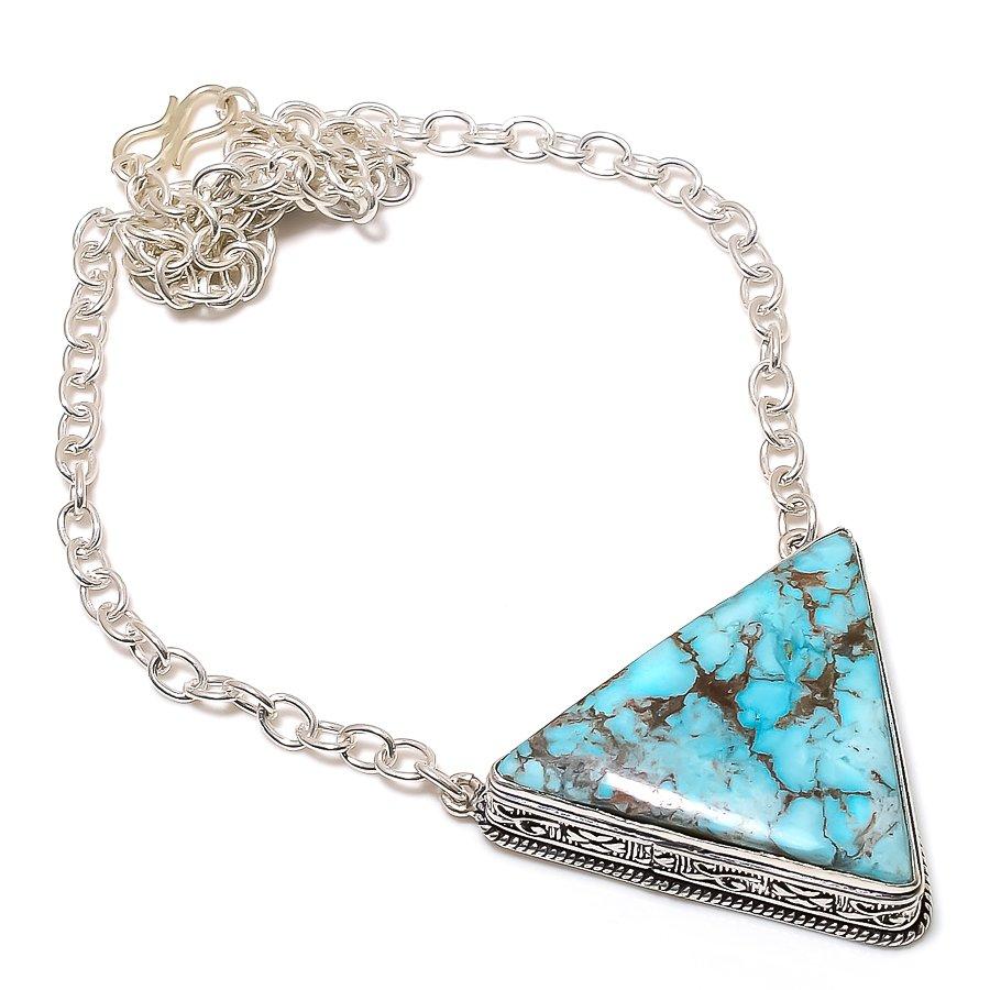 

Natural Tibetan Turquoise Gemstone 925 Sterling Silver Jewelry Necklace 18 d8U92