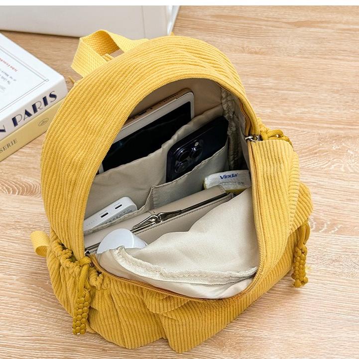 Corduroy Backpack for Women Large Capacity School Backpack Casual College Bookbag Lightweight Travel Daypack with Multi Pockets