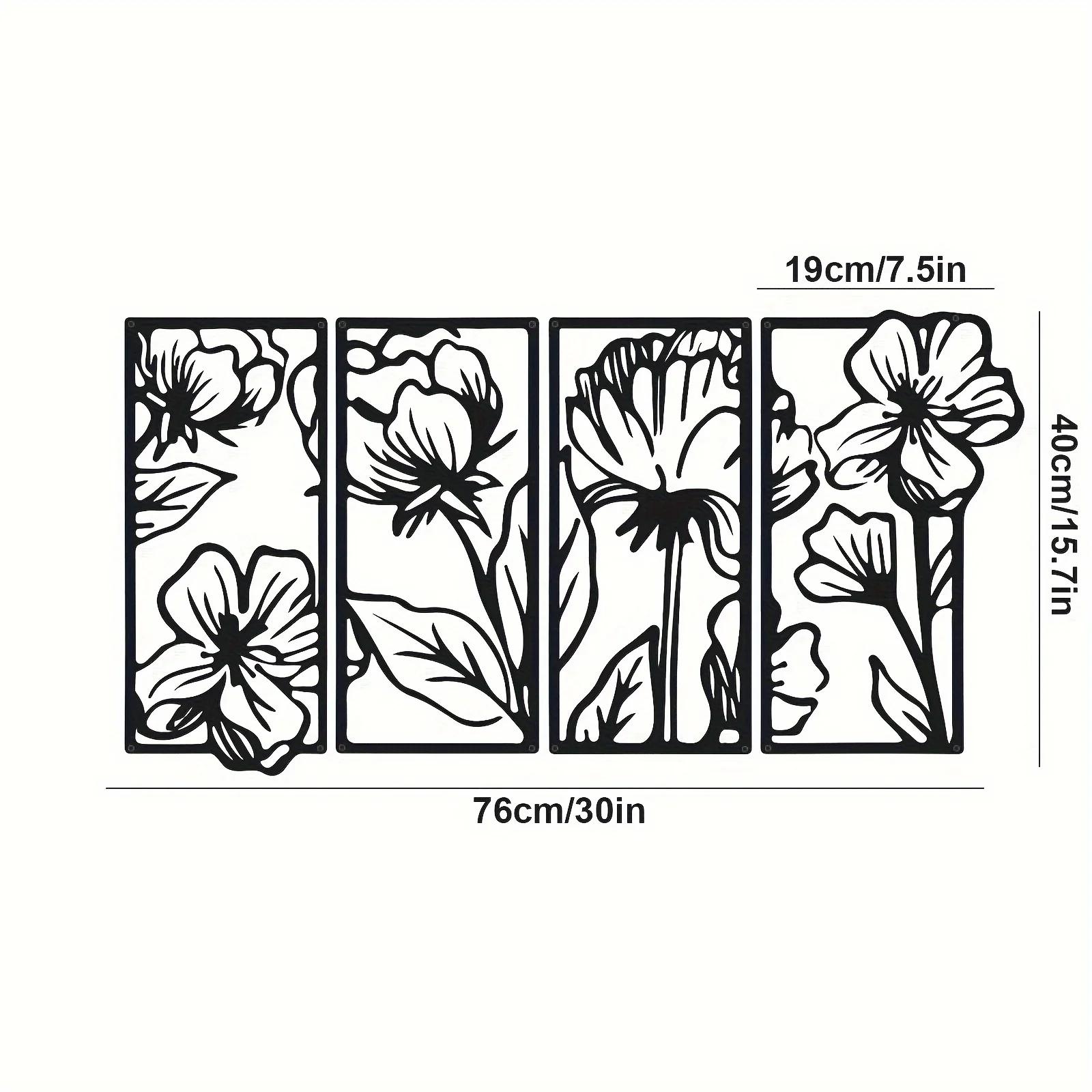 

Набор из 4 предметов с минималистичным цветочным рисунком - шикарные металлические настенные акценты для эстетики дома, универсальный декор для кухни и ванной комнаты чёрный